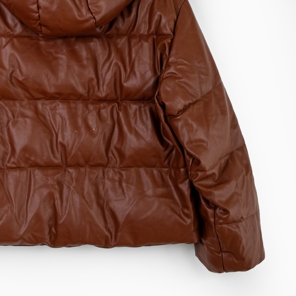 OOF WEAR Faux Leather Puffer Women's Jacket Hooded Brown $428 - Size 48 - US 12 - Picture 9 of 14